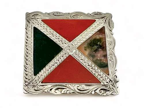 Victorian antique silver agate buckle, Birmingham 1895