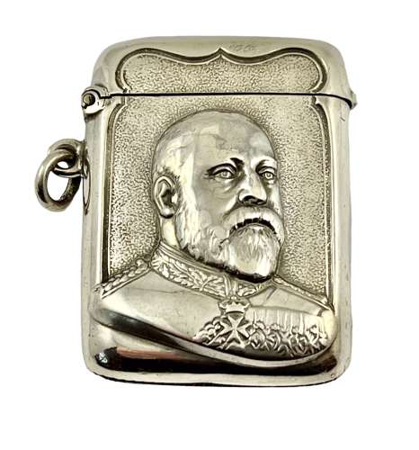 Edwardian antique silver “Edward VII” vesta case, Birmingham 1901