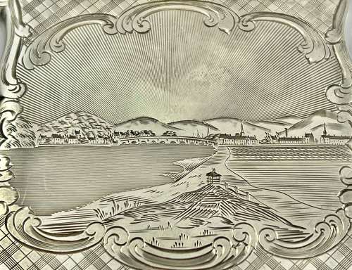 Victorian silver castle top card case, Perth Bridge, Nat. Mills 1850