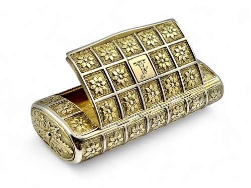 George III antique silver gilt pocket snuff box, London 1802