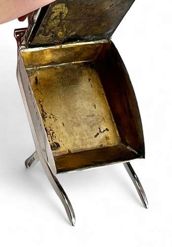 Edwardian antique silver wheel barrow stamp box, Birmingham 1907