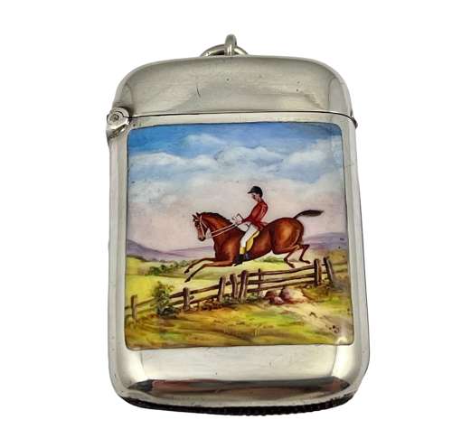 Victorian antique silver and enamelled vesta case, Birmingham 1891