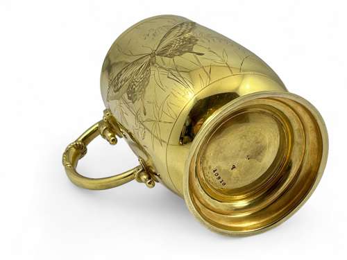 Victorian antique silver gilt art nouveau cup, London 1875.