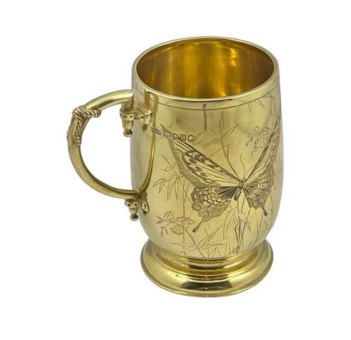Victorian antique silver gilt art nouveau cup, London 1875.