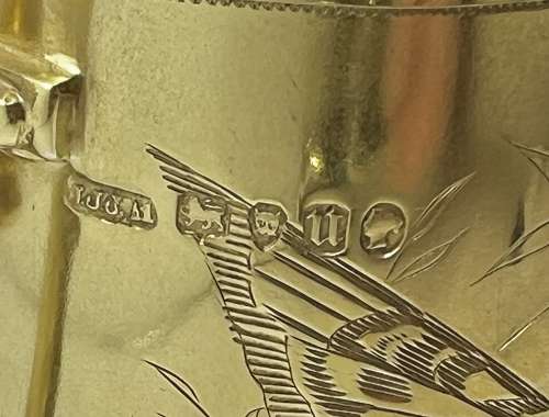 Victorian antique silver gilt art nouveau cup, London 1875.