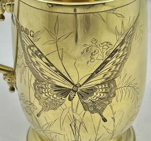 Victorian antique silver gilt art nouveau cup, London 1875.
