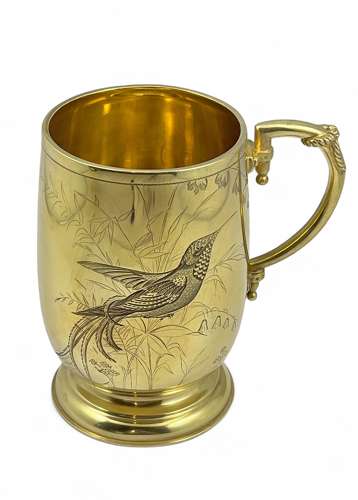 Victorian antique silver gilt art nouveau cup, London 1875.