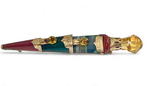 Victorian Scottish antique gold and agate kiltpin, c.1860