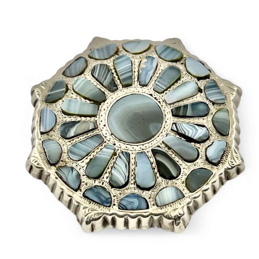 Victorian antique silver and Montrose agate brooch c.1880