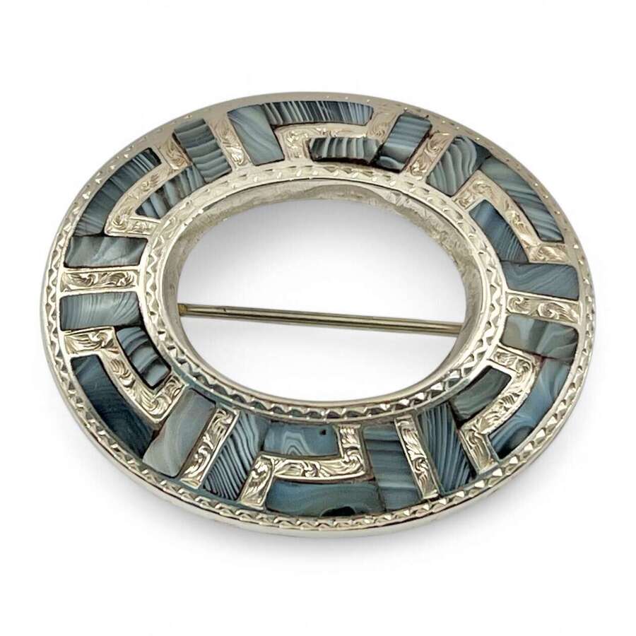 Victorian Scottish antique silver and Montrose agate brooch c.1880