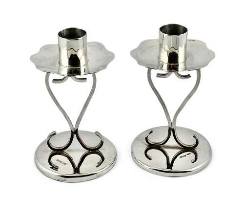 Elizabeth II pair of Scottish art nouveau silver candlesticks, Edinburgh 1997