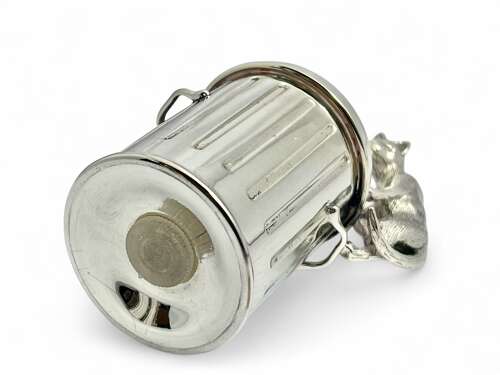 Elizabeth II silver Dustbin and cats condiment set, Garrards London 1995