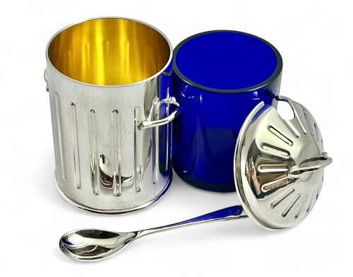 Elizabeth II silver Dustbin and cats condiment set, Garrards London 1995