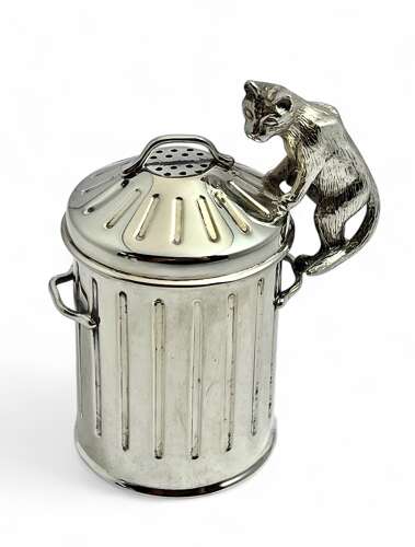 Elizabeth II silver Dustbin and cats condiment set, Garrards London 1995