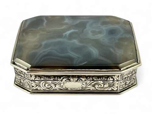 An early Victorian antique silver and agate snuff box, Edward Smith 1843