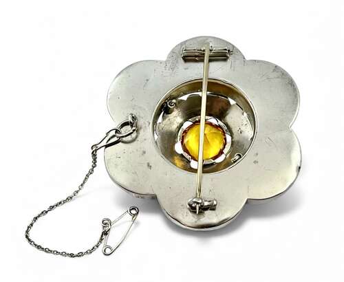 Victorian silver Montrose agate and citrine brooch c.1880