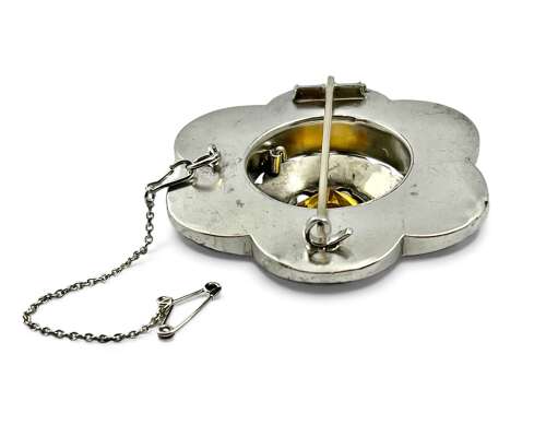 Victorian silver Montrose agate and citrine brooch c.1880