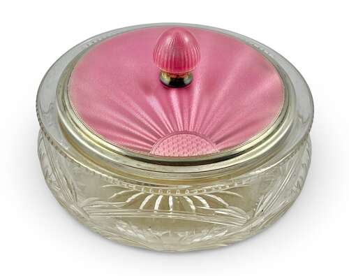 Edward VIII silver and pink enamel dressing table bowl, Birmingham 1936