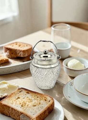 Victorian antique silver and glass jam jar, Chester 1896