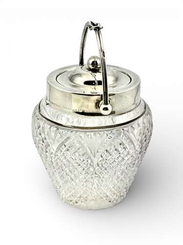 Victorian antique silver and glass jam jar, Chester 1896