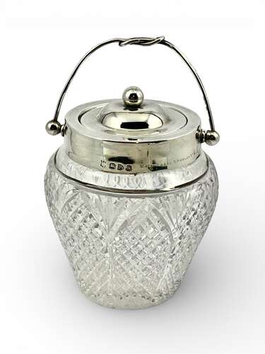 Victorian antique silver and glass jam jar, Chester 1896