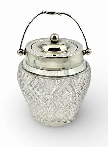 Victorian antique silver and glass jam jar, Chester 1896