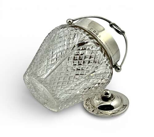 Victorian antique silver and glass jam jar, Chester 1896