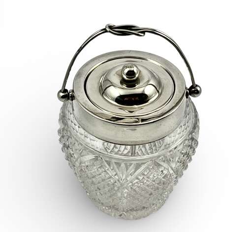 Victorian antique silver and glass jam jar, Chester 1896