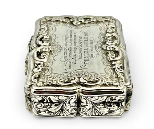 Victorian antique silver table presentation snuff box, Nathaniel Mills 1846
