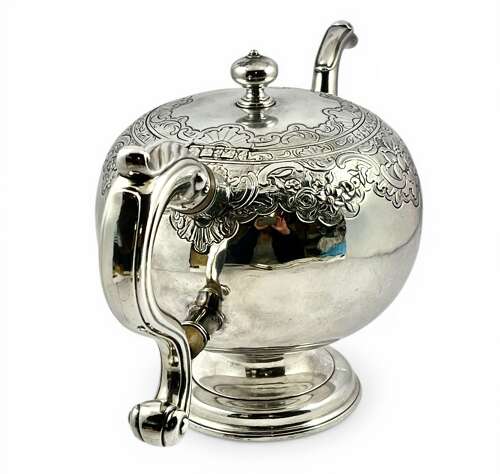 George II Scottish antique silver bullet teapot, Edinburgh 1742.