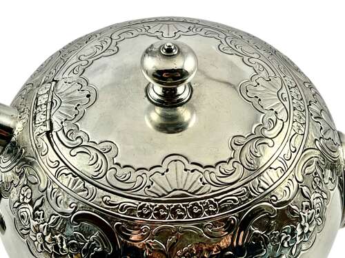 George II Scottish antique silver bullet teapot, Edinburgh 1742.