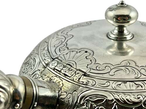 George II Scottish antique silver bullet teapot, Edinburgh 1742.