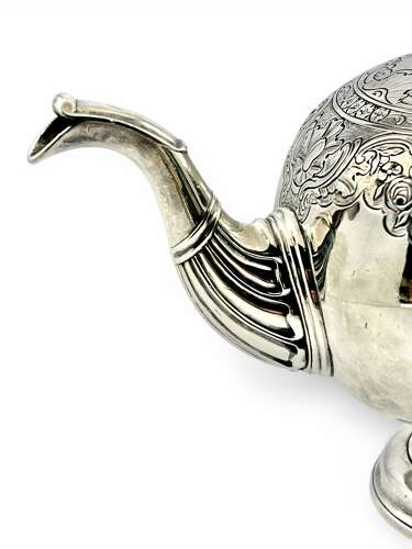 George II Scottish antique silver bullet teapot, Edinburgh 1742.