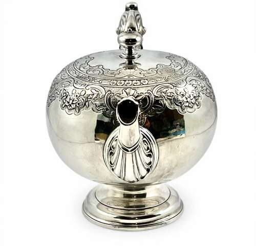 George II Scottish antique silver bullet teapot, Edinburgh 1742.