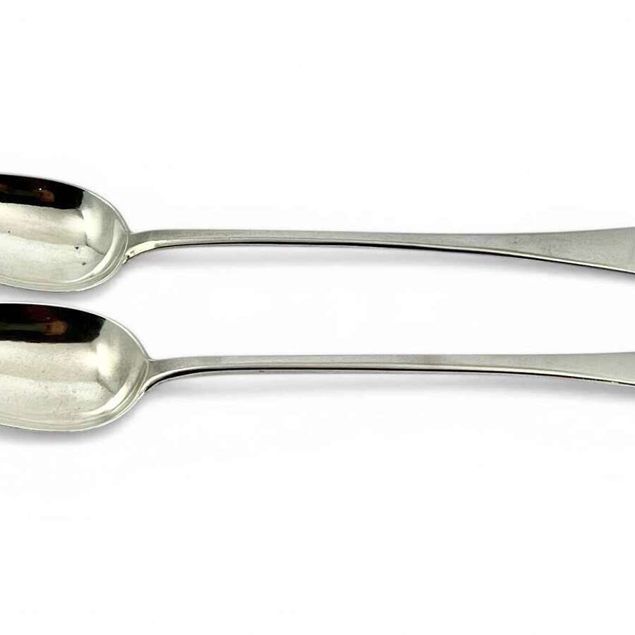 George III pair of antique Scottish Provincial Silver basting spoons, Inverness c.1810