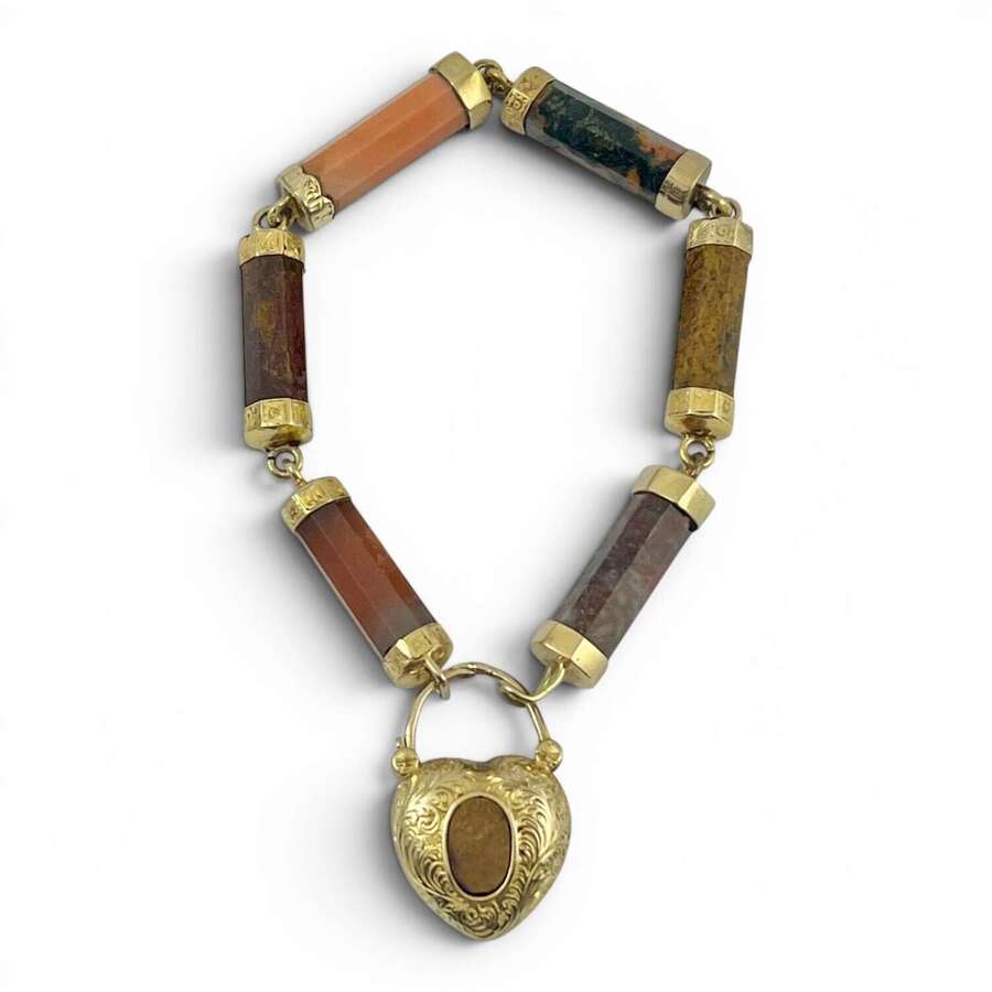 Victorian Scottish antique agate and 9ct gold bracelet, c 1880