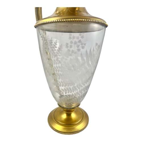 Victorian antique silver gilt and glass claret jug, Sheffield 1869