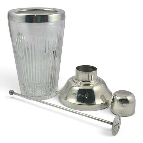 Elizabeth II silver and glass cocktail shaker, Sheffield 2005
