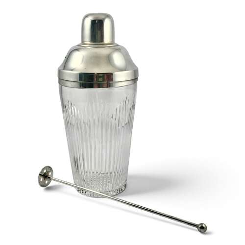 Elizabeth II silver and glass cocktail shaker, Sheffield 2005