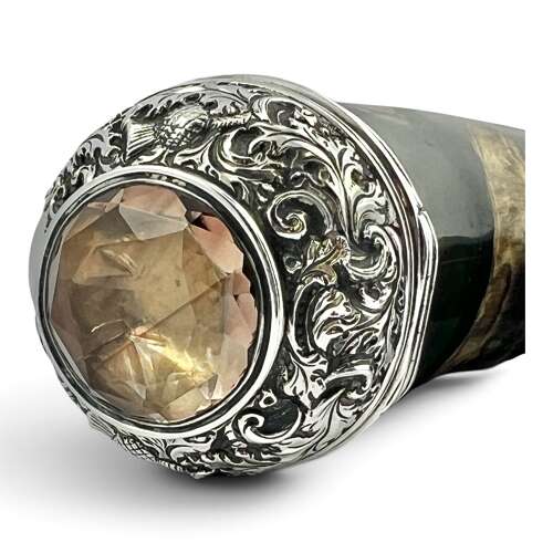 Victorian antique horn, silver and citrine snuff mull, c1860