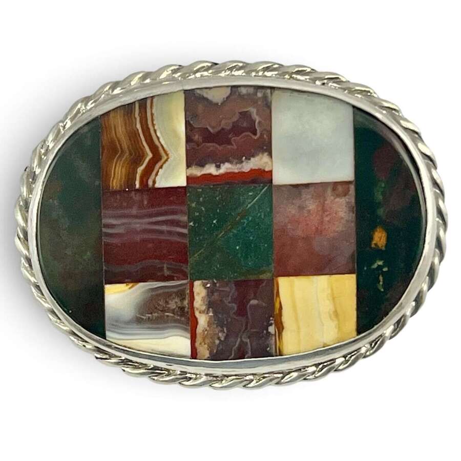 Victorian antique silver and agate brooch, Scotland c1880