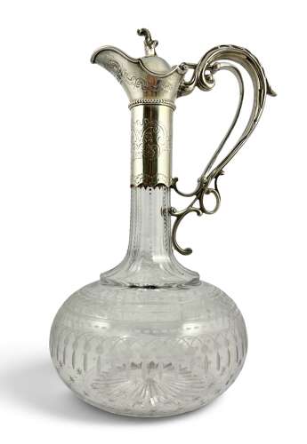 Victorian antique silver and engraved glass decanter, London 1868