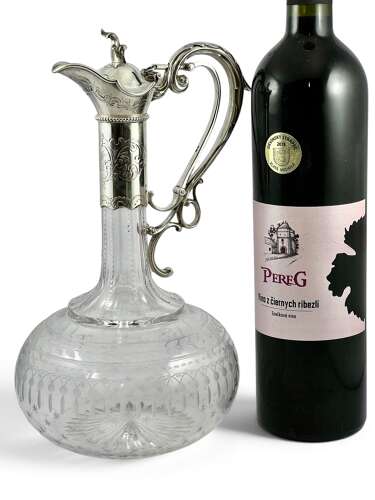 Victorian antique silver and engraved glass decanter, London 1868