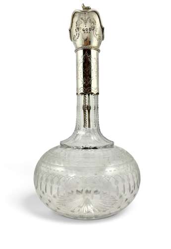 Victorian antique silver and engraved glass decanter, London 1868