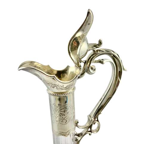 Victorian antique silver and engraved glass decanter, London 1868