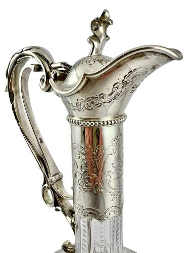 Victorian antique silver and engraved glass decanter, London 1868