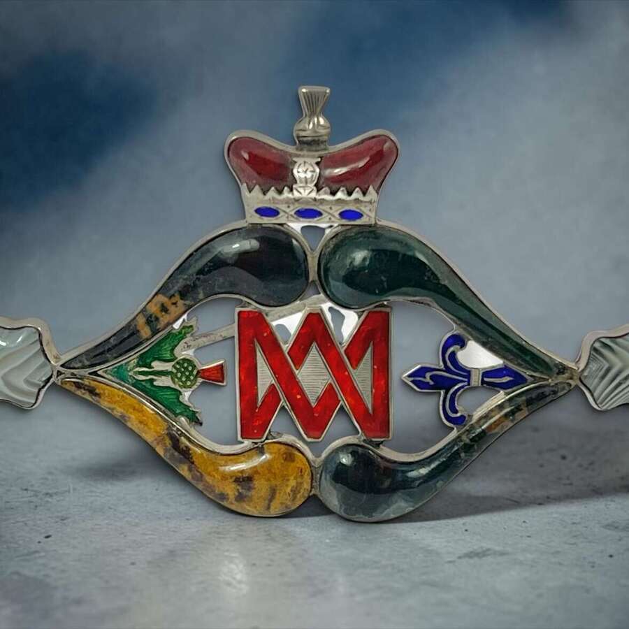 Scottish antique silver, agate and enamel &ldquo;Mary&rdquo; brooch, c.1890